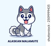 Cute Alaskan Malamute Dog Sitting Cartoon Vector Icon Illustration. Animal Nature Icon Concept Isolated Premium Vector. Flat Cartoon Style