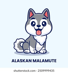 Cute Alaskan Malamute Dog Sitting Cartoon Vector Icon Illustration. Animal Nature Icon Concept Isolated Premium Vector. Flat Cartoon Style