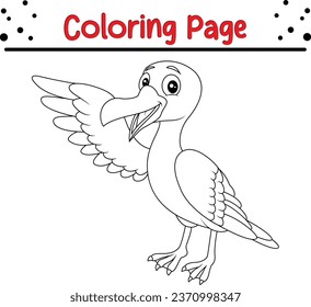 Cute albatross Bird coloring page. black and white vector illustration for a coloring book.