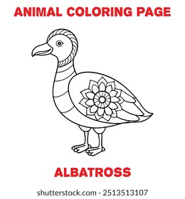 Cute albatross Bird coloring page. black and white vector illustration for a coloring book