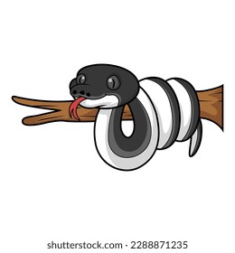 Cute albertisi snake cartoon on tree branch