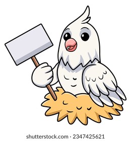 Cute albino cockatiel bird cartoon mit leerem Zeichen