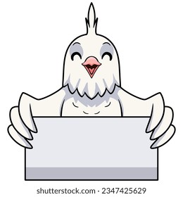 Cute albino cockatiel bird cartoon holding blank sign