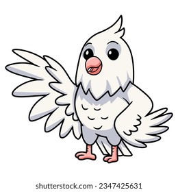 Cute albino cockatiel vogel cartoon winken Hand