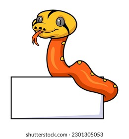 Cute albino golden child reticulated python cartoon with blank sign