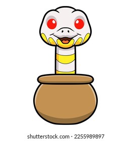 Cute albino mangrove snake cartoon out from bag