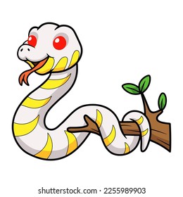 Cute albino mangrove snake cartoon on tree branch