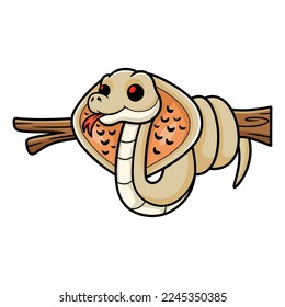 Cute albino monocled cobra cartoon on tree branch