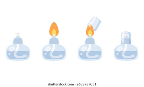 Lâmpada de álcool bonito com e sem conjunto de material de ilustração de fogo