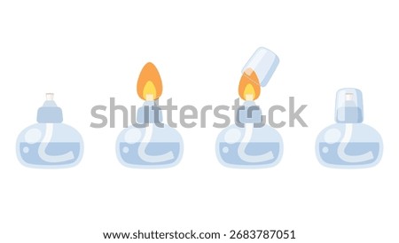 Cute alcohol lamp with and without fire illustration material set