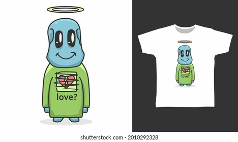 Cute alien angle illustration t-shirt design concept.