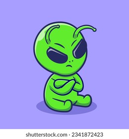 Cute Alien Angry Cartoon Vector Icon Illustration. Science Technology Icon Concept Isolated Premium Vector. Flat Cartoon Style