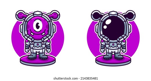 Cute alien the astronaut cartoon vector icon illustration 