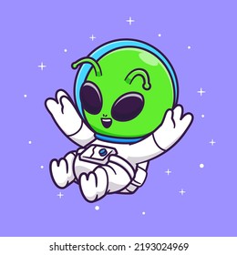 Cute Alien Astronaut Floating In Space Cartoon Vector Icon Illustration Science Technology Icon Concept Isolated Premium Vector. Flat Cartoon Style