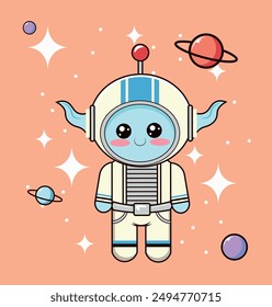 Lindo alienígena, astronauta en el espacio. Los objetos individuales están aislados.