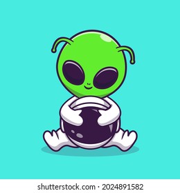 Cute Alien With Astronaut Suit Cartoon Vector Icon Illustration. Science Technology Icon Concept Isolated Premium Vector. Flat Cartoon Style