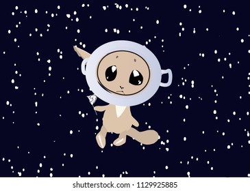 Cute alien beast in space.Vector illustration.Animal astronaut in a helmet. Cartoon-style. 
