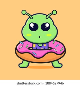 cute alien bring a donut