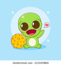 Cute alien cartoon character with the moon