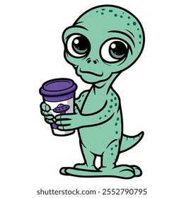 Cute alien Cartoon character Vector Icon Illustration. 