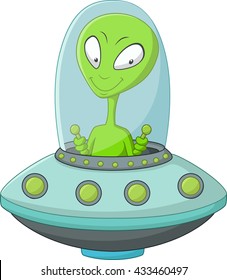 Cute alien cartoon in the spaceship