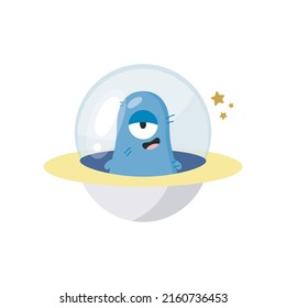Cute Alien. Cartoon style. Vector illustration. For card, posters, banners, children books, printing on the pack, printing on clothes, fabric, wallpaper, textile or dishes.