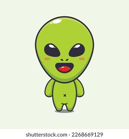 Cute alien cartoon vector illustration. Vector cartoon Illustration suitable for poster, brochure, web, mascot, sticker, logo and icon.