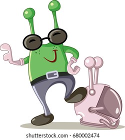 Cute Alien Cartoon Vector - Illustration of a funny green Martian 
