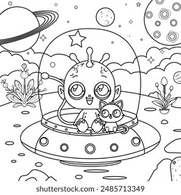 Nettes Alien und Katze Malbuch für Kinder