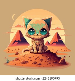 Cute Alien Cat Mars Terrain Vector