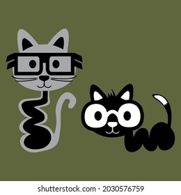 cute alien cats with big eyes eyeglasses mens art vector design illustration print wall art poster canvas