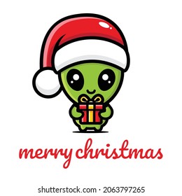 cute alien is celebrating christmas