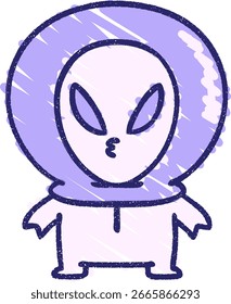 Dibujo lindo de tiza alienígena en color neón brillante