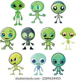 A cute alien character. 10 alien set