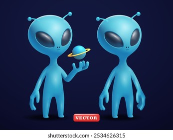 Cute Alien character, 3d vector. Suitable for science fiction, technology and education