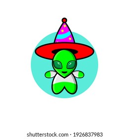 Cute alien character illustration design wearing a witch hat