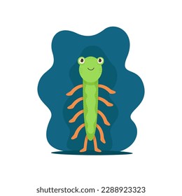 Cute alien character with many paws vector illustration. Friendly green monster on a dark background in cartoon style. Ideal for kids design. Cosmic theme.