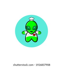 Cute alien character wearing a chef hat illustration design