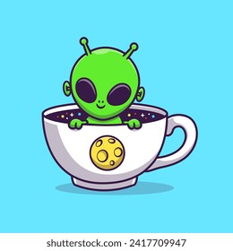 Cute Alien In Coffee Space Cup Cartoon Vector Icon
Illustration. Science Drink Icon Concept Isolated Premium
Vector. Flat Cartoon Style