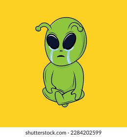 Cute Alien crying Cartoon Sticker vector Illustration