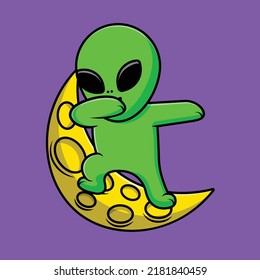 Cute Alien Dabbing On Moon Cartoon Vector Icon Illustration. Animal Food Flat Cartoon Concept