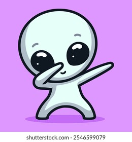 cute alien dabbing pose cartoon character vector illustration template design