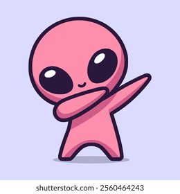 cute alien dabbing pose cartoon character flat color vector illustration template design