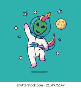 
cute alien disguised as unicorn, suitable for children's books, birthday cards, valentine's day, stickers, book covers, greeting cards, printing. 