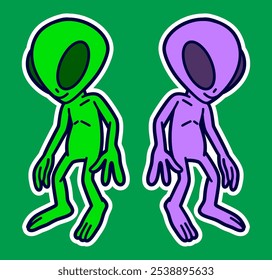 Cute Alien Doodle Sticker Illustration