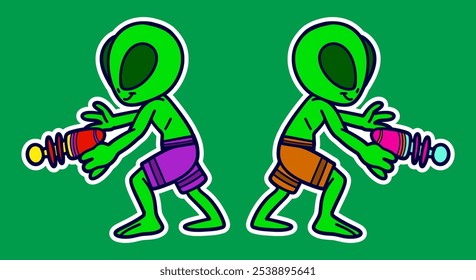 Cute Alien Doodle Sticker Illustration