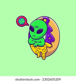 Cute Alien In Doughnut Space Cartoon Vector Icons Illustration. Flat Cartoon Concept. Suitable for any creative project.