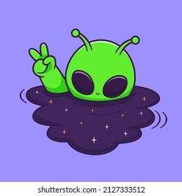 Ilustración Del Icono Del Vector De Caricaturas Espaciales Cute Alien Ahogándose. Concepto de icono de la tecnología de la ciencia Vector Premium aislado. Estilo de dibujo plano