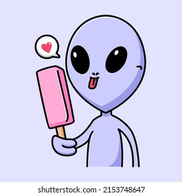 Cute alien eating ice cream cartoon design