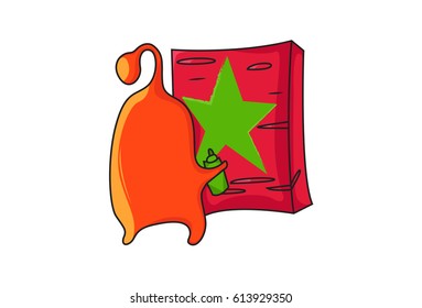 Cute Alien Emoji Painting on wall. Vector Illustration. Isolated on white background.